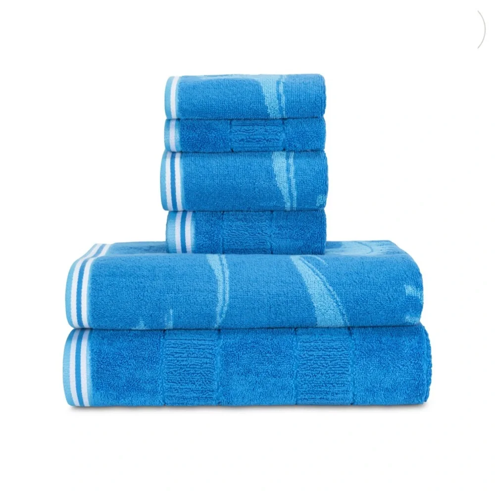 6pc CARO HOME 100% Cotton Blue Dinosaur Design Bath Towel Set Bundle